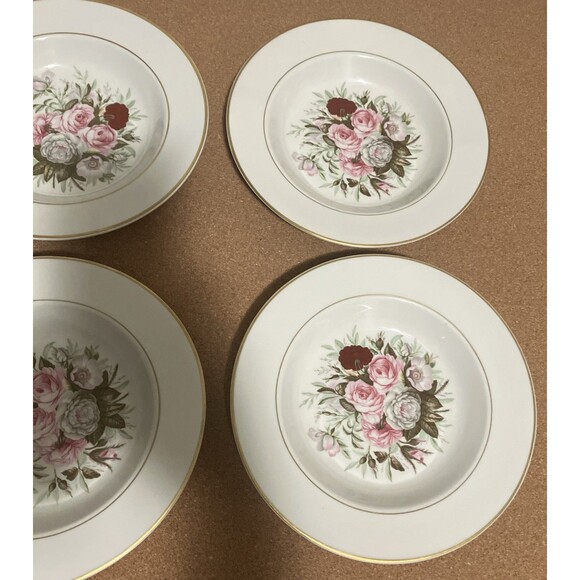 VNTG Royal Jackson Lady Lee Set 4 Rimmed shallow roses Soup Bowls - Picture 8 of 16